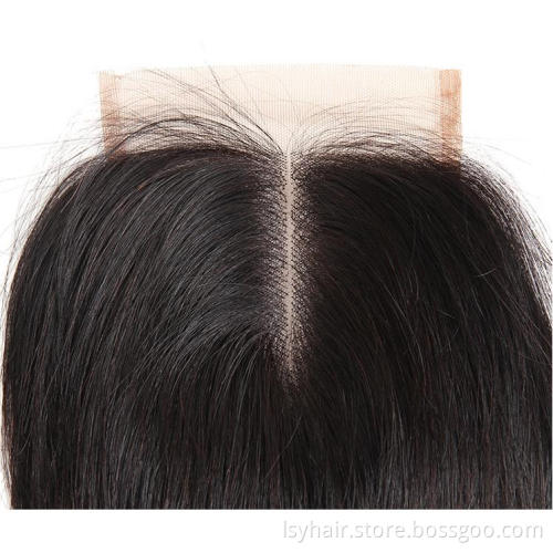Lsy Malaysian Straight Hair Weave Bundles 100% Virgin Human Hair Extension, Natural Color 3 Bundles With Middle Part Closure